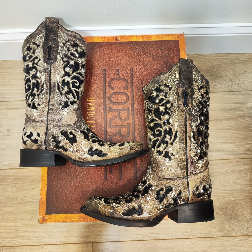 Corral Handcrafted Black and Tan Western Boots 6.5 Women's - Picture 6 of 9